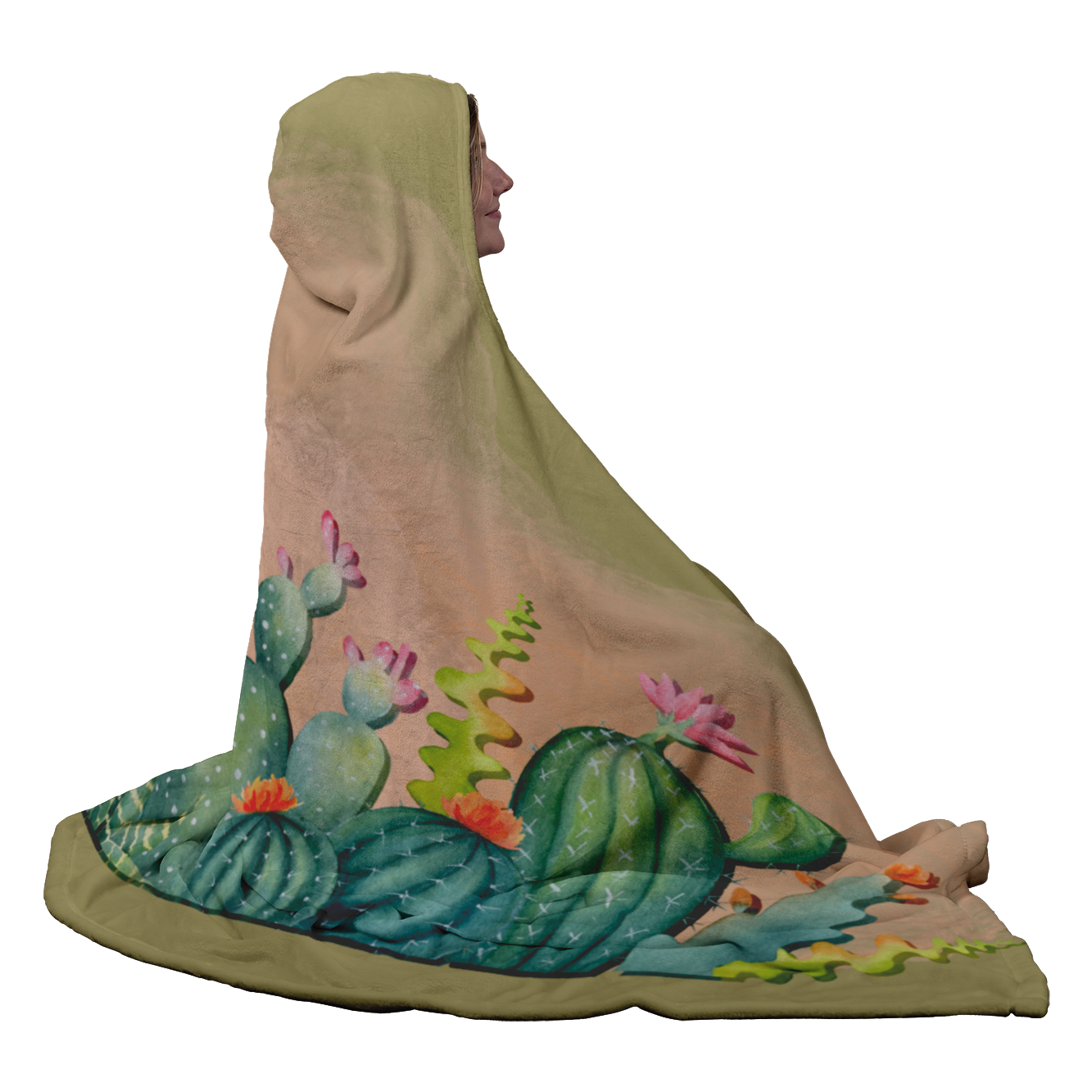 Cactus flower hooded blanket