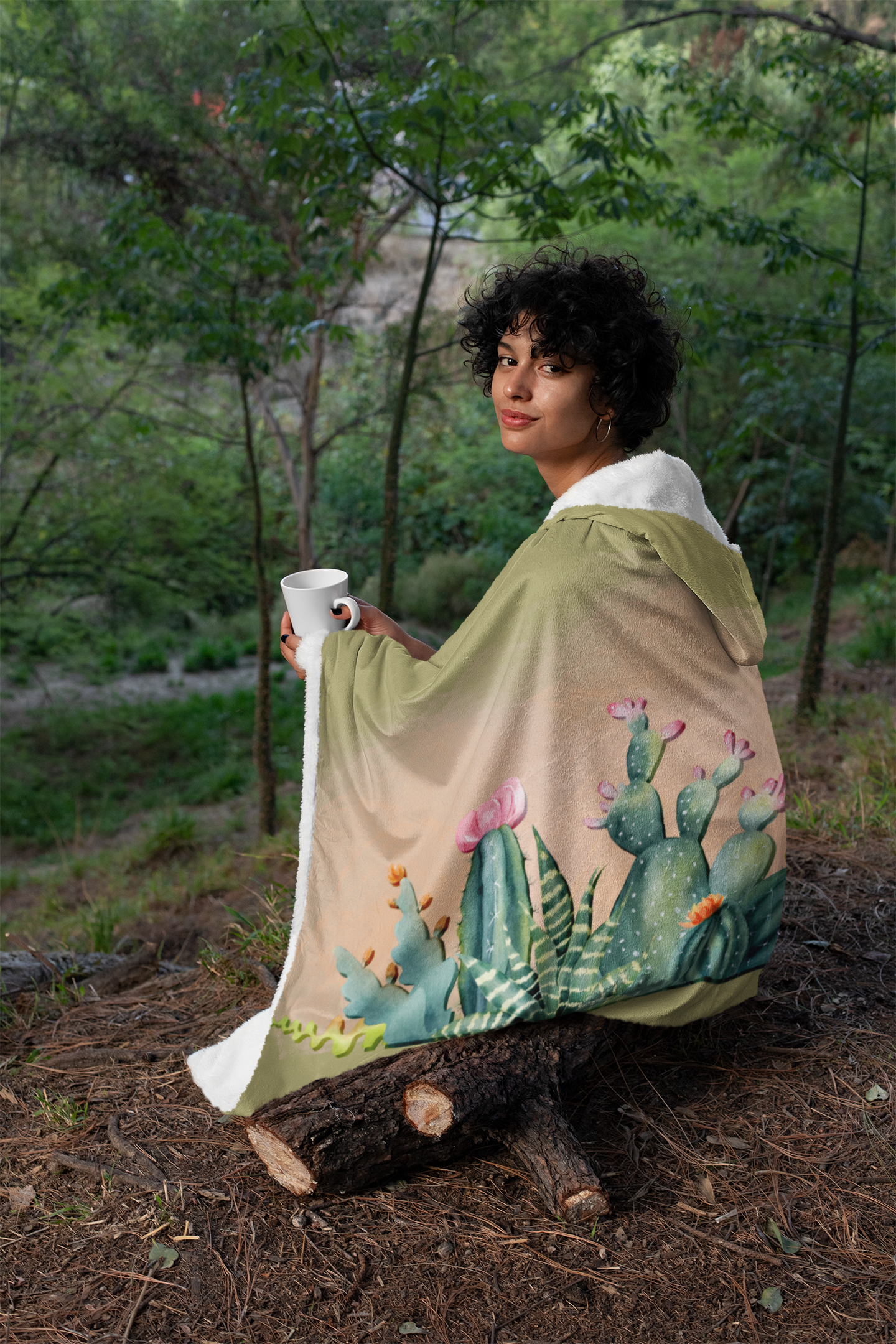 Cactus flower hooded blanket