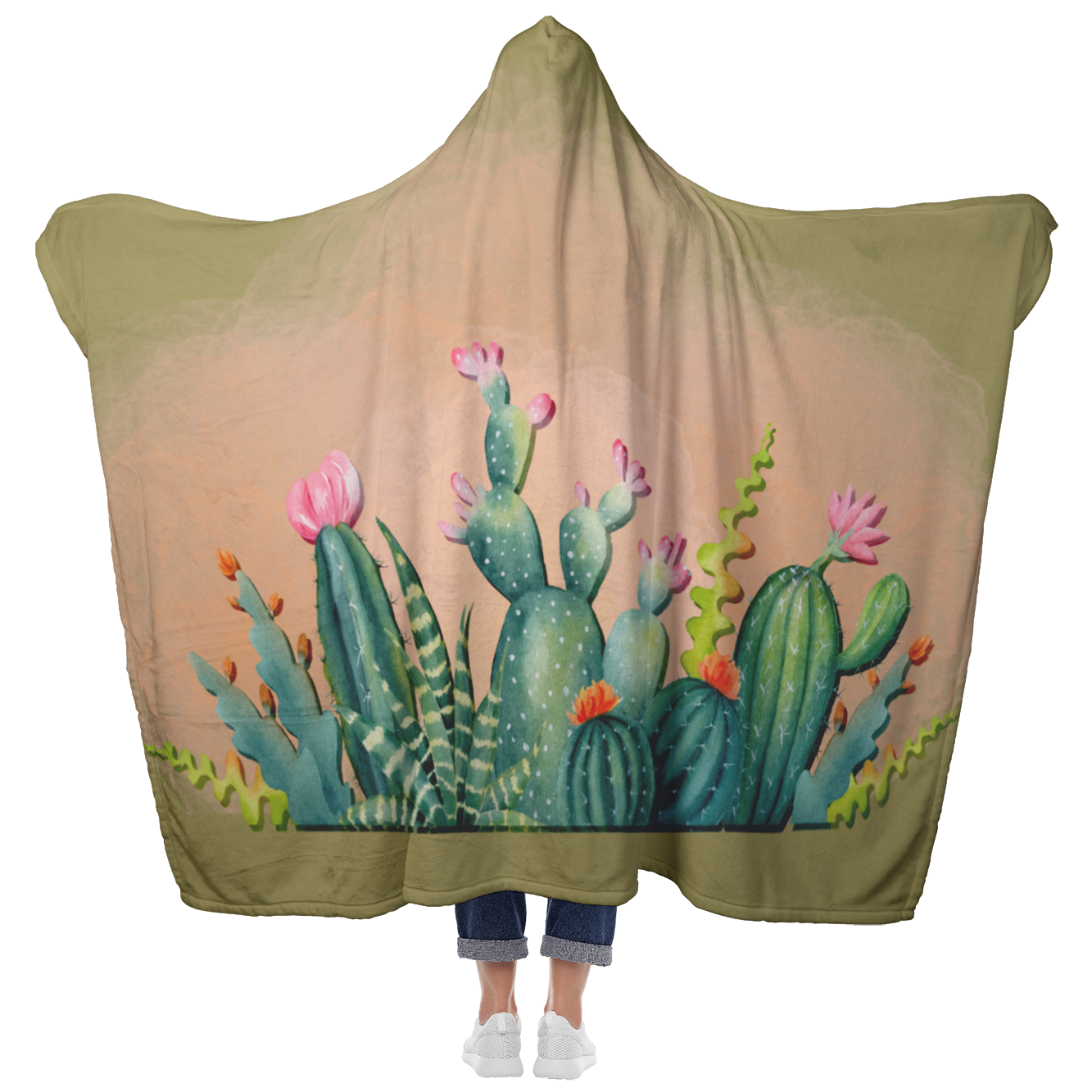 Cactus flower hooded blanket