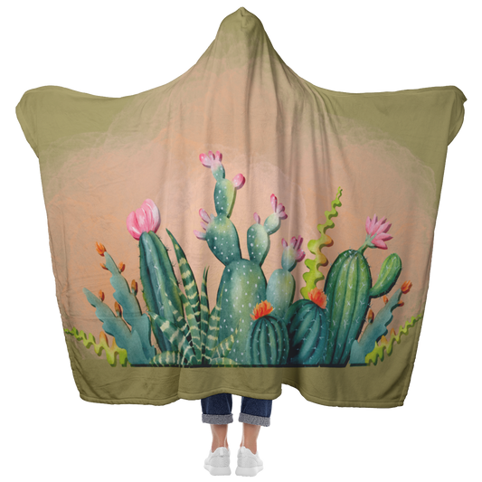 Cactus flower hooded blanket